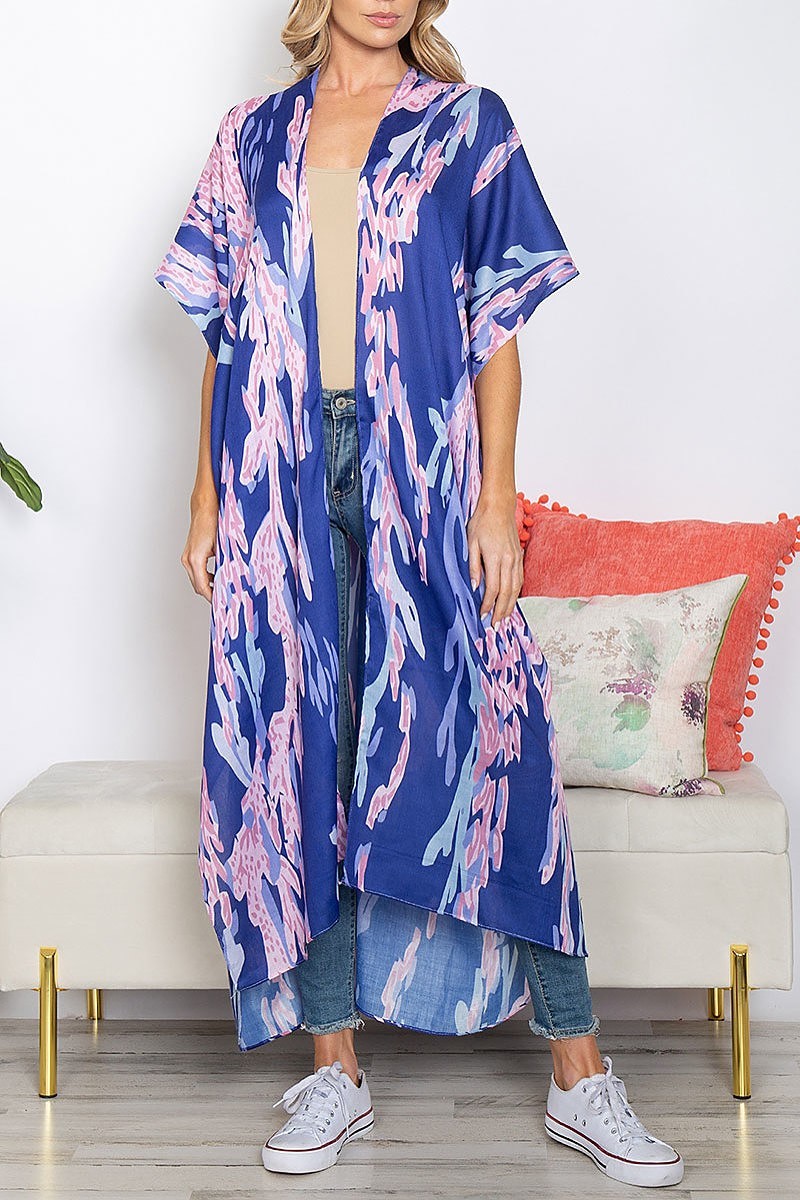 Leaf crawler print summer long kimono (EF5326)