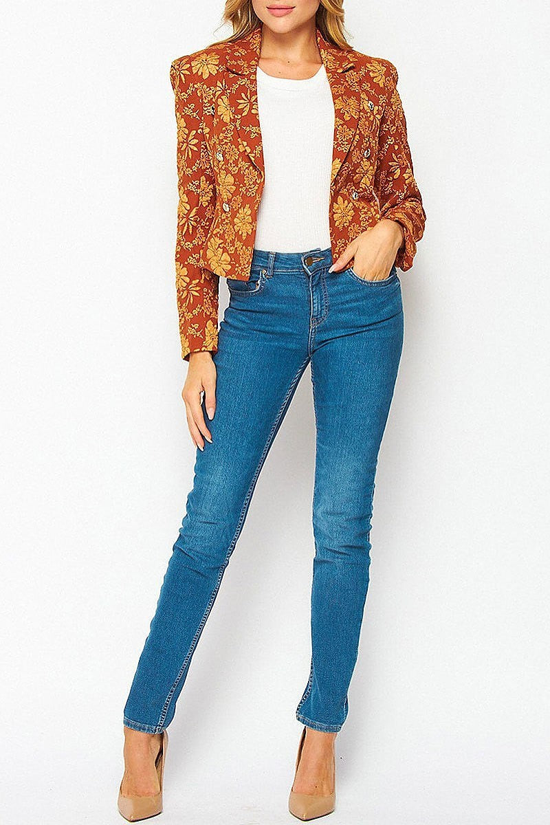 Long sleeve open front floral detailed blazer (EFWT5113)