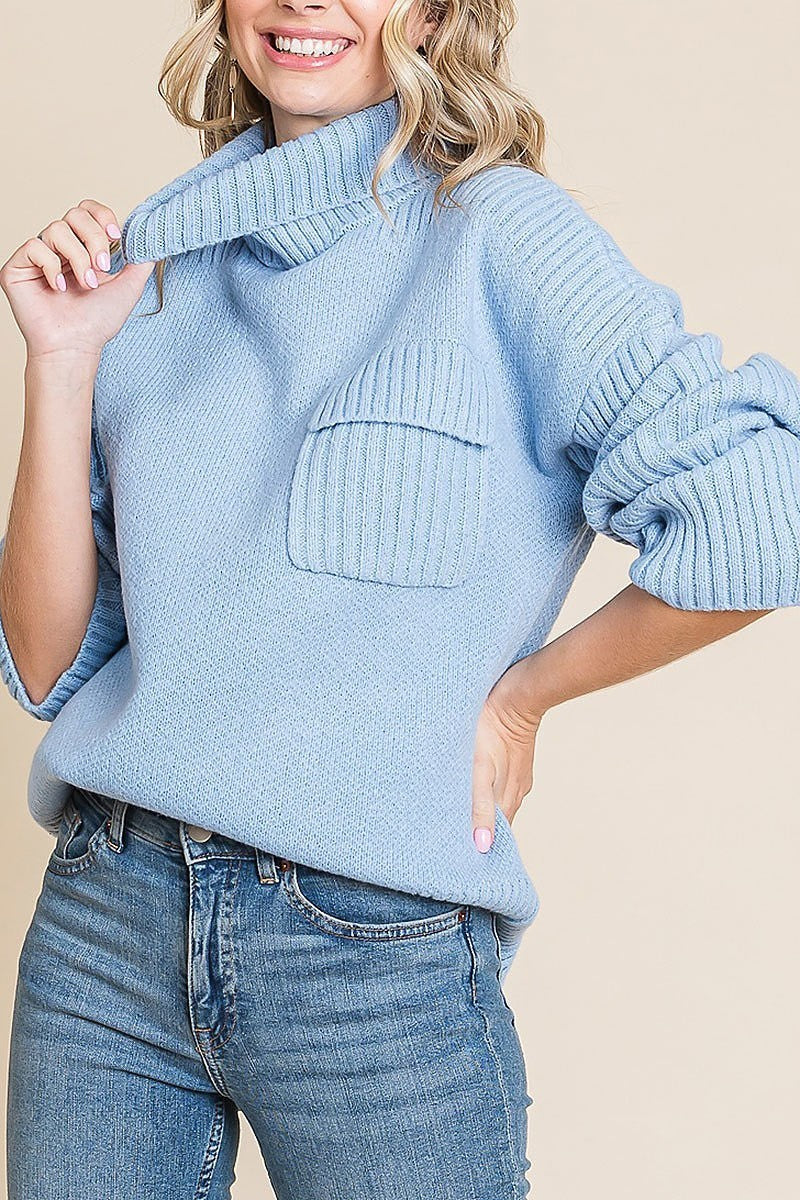 Oversized ribbed knit sweater w/ chest pocket (EDH1929-1)