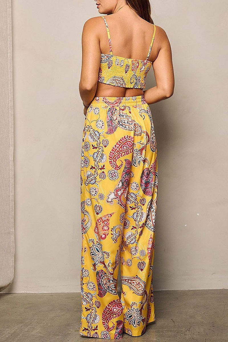 Crop top & wide leg pants paisley print 2pc.set (EFWT4382)