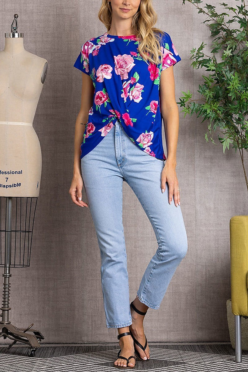 Floral print twisted hem top (EDSW3335)