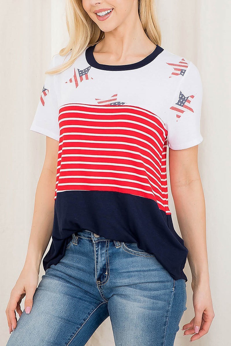 Usa star print stripes contrast top (EF3028)