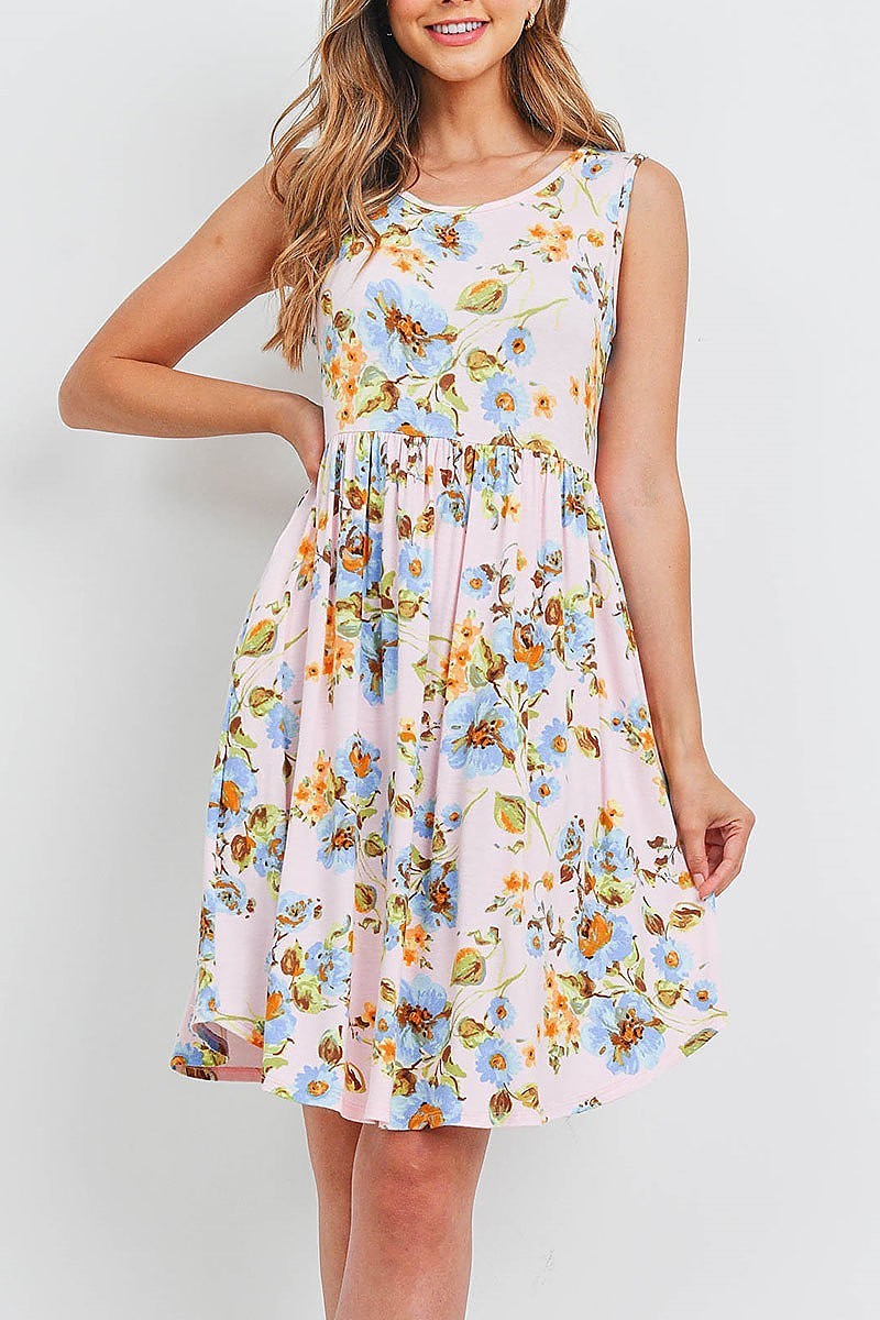 Sleeveless floral round hem dress (DED6537)