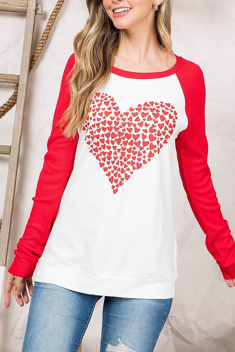 Heart print long sleeve raglan top (EF3114)