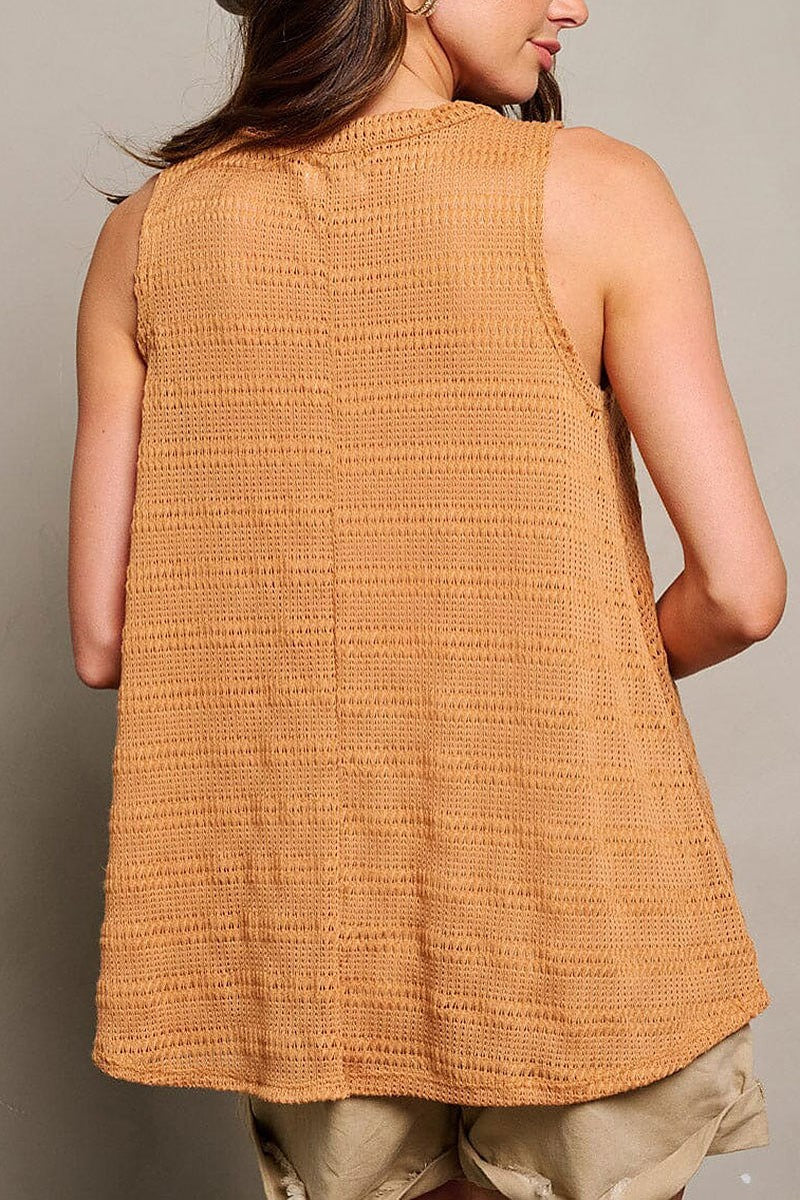 Sleeveless button up knitted tunic tank top (EGWT1732)