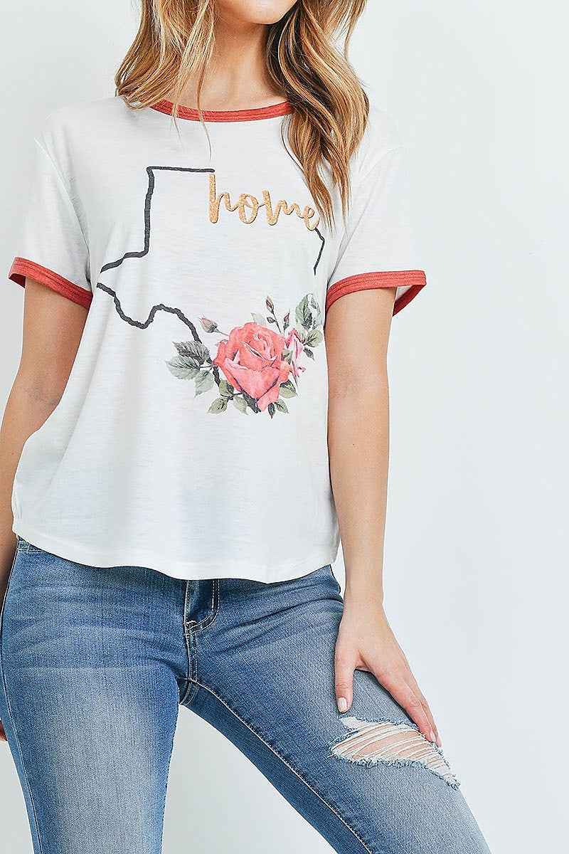 Color block texas home print top (ED9072)