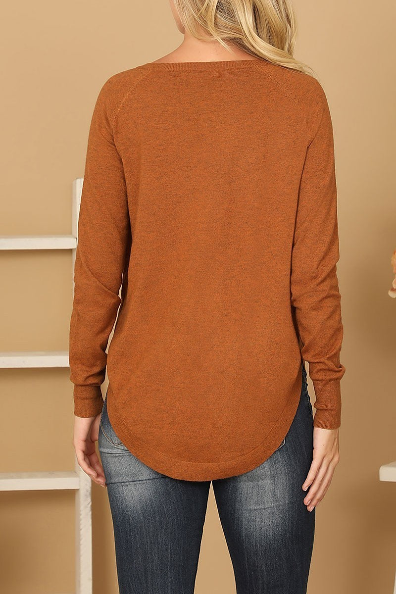 V-neck long sleeve curve hem sweater (DGS6680)