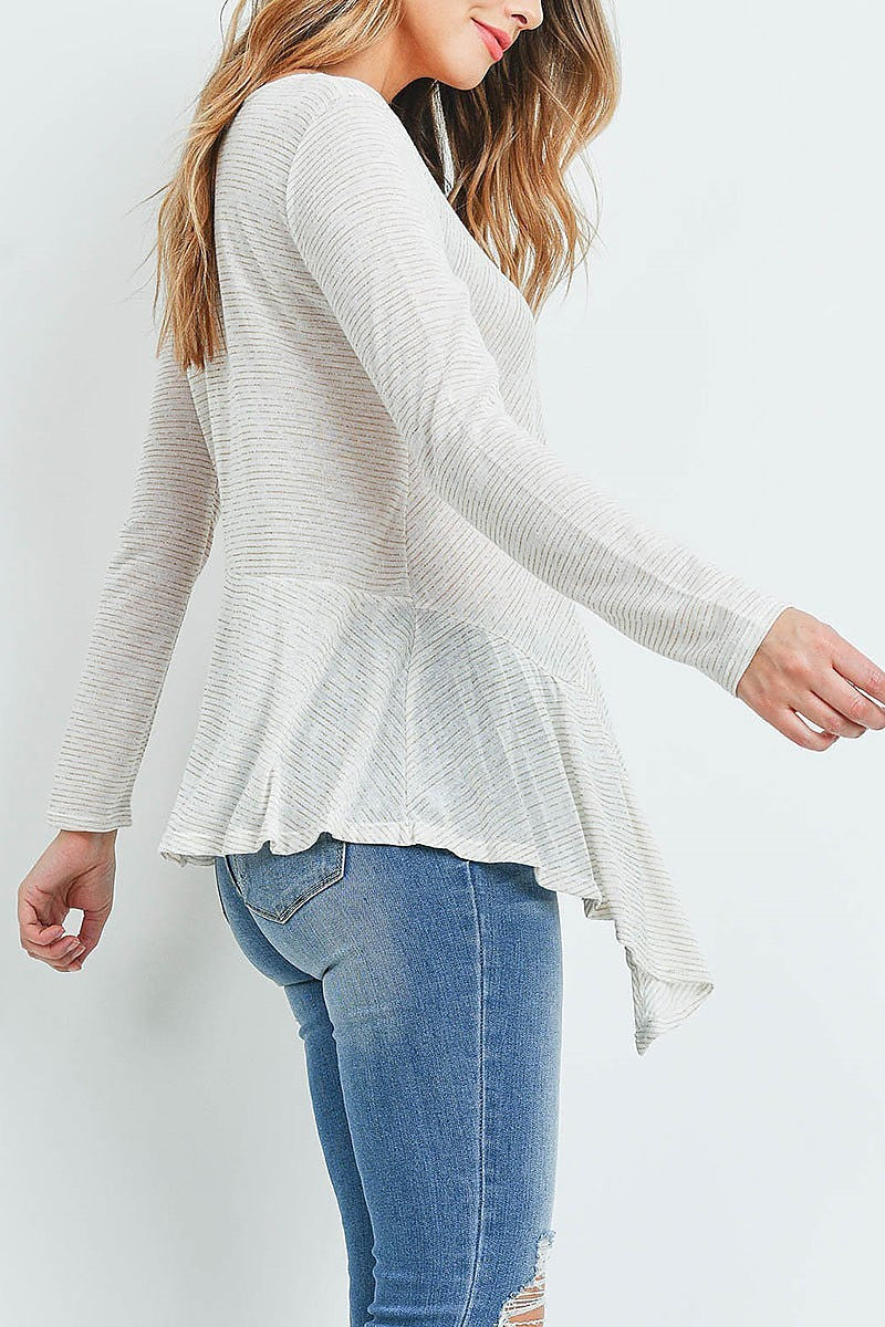 Seam detail asymmetrical hem stripe top (ED9041)