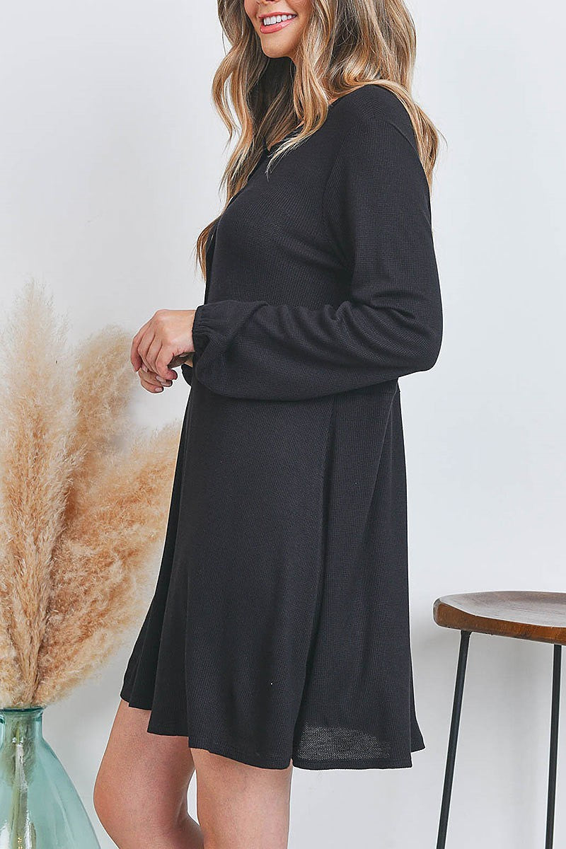 Button front bubble sleeve dress (DED6965)