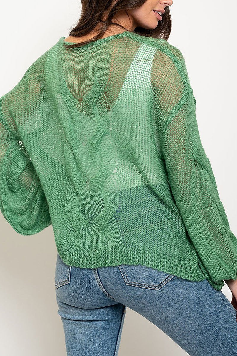 Sheer oversize twist detail sweater (EDWT2407)