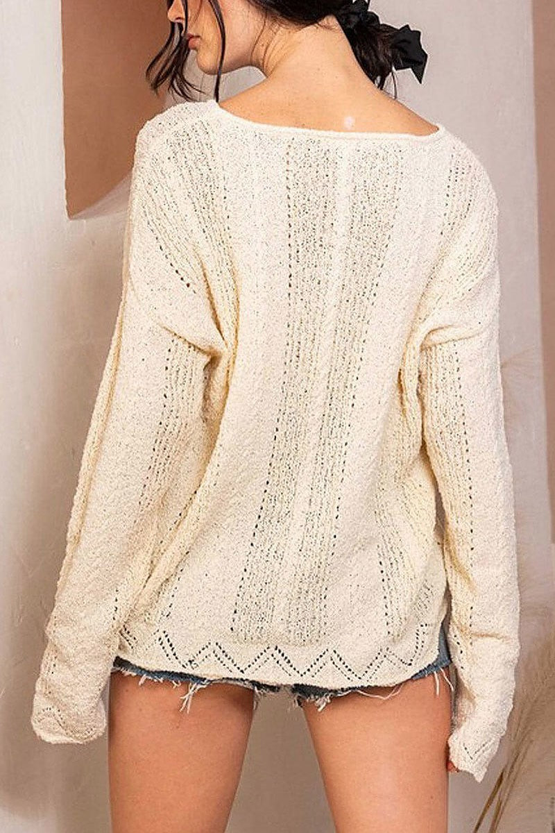 Long sleeve trim detailed knit sweater (EFWT6185)