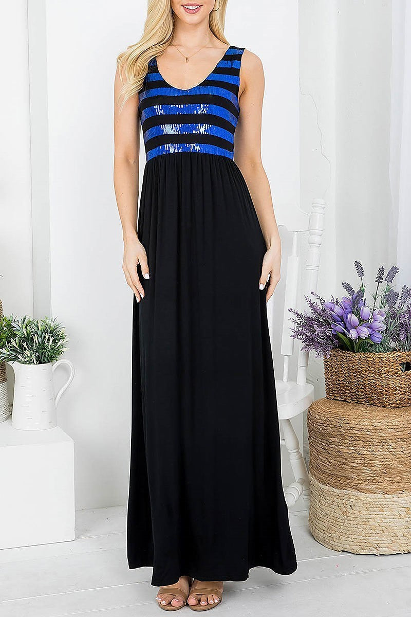 Sequins scooped neck long dress (DED7560)