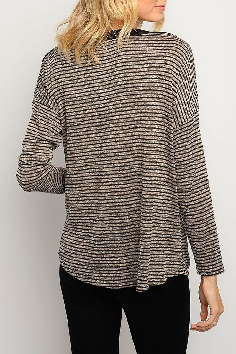 Stripes long sleeve button detail top (EDWT3240)