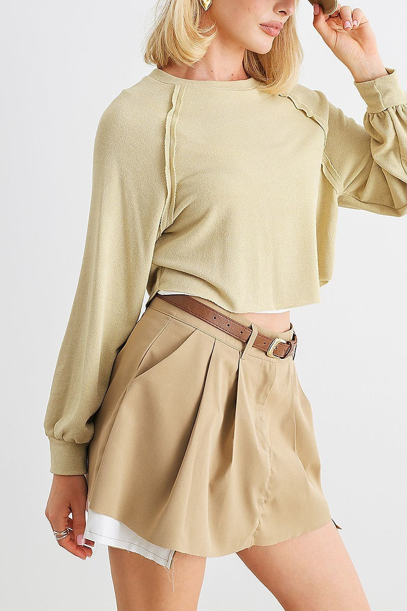 Long sleeve crew neck crop top (TED1992)