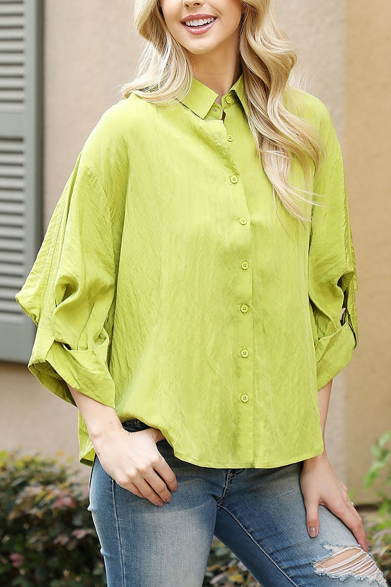 Button detail quarter sleeve top (EF7099)