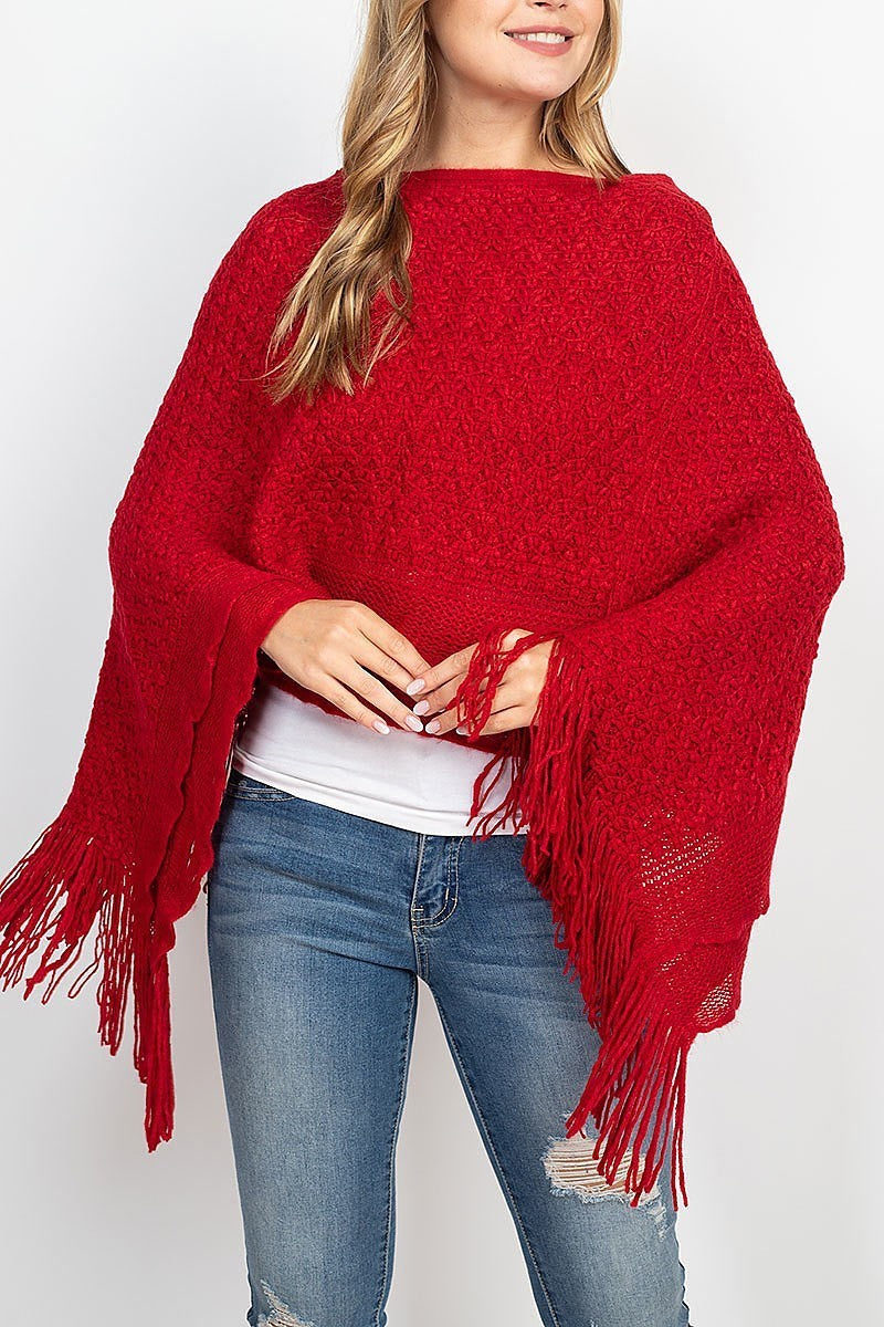 Pattern knitted fringe poncho (DGS5328)