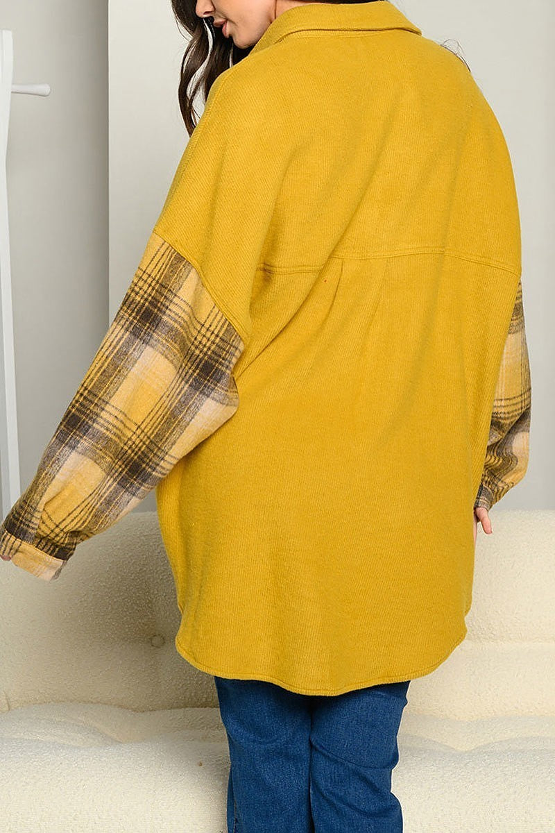 Oversized button up color block top (EDWT4736)