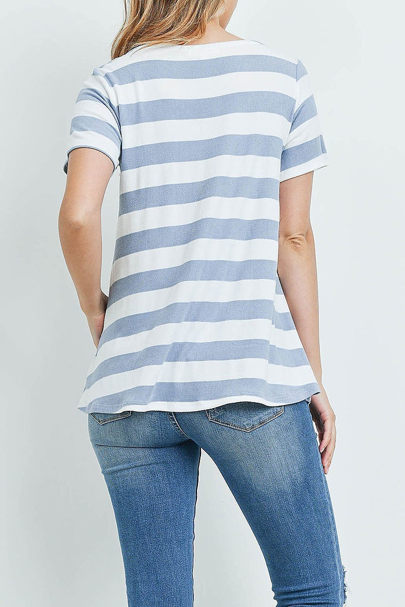 Crisscross neckline striped top (ED9155-2)