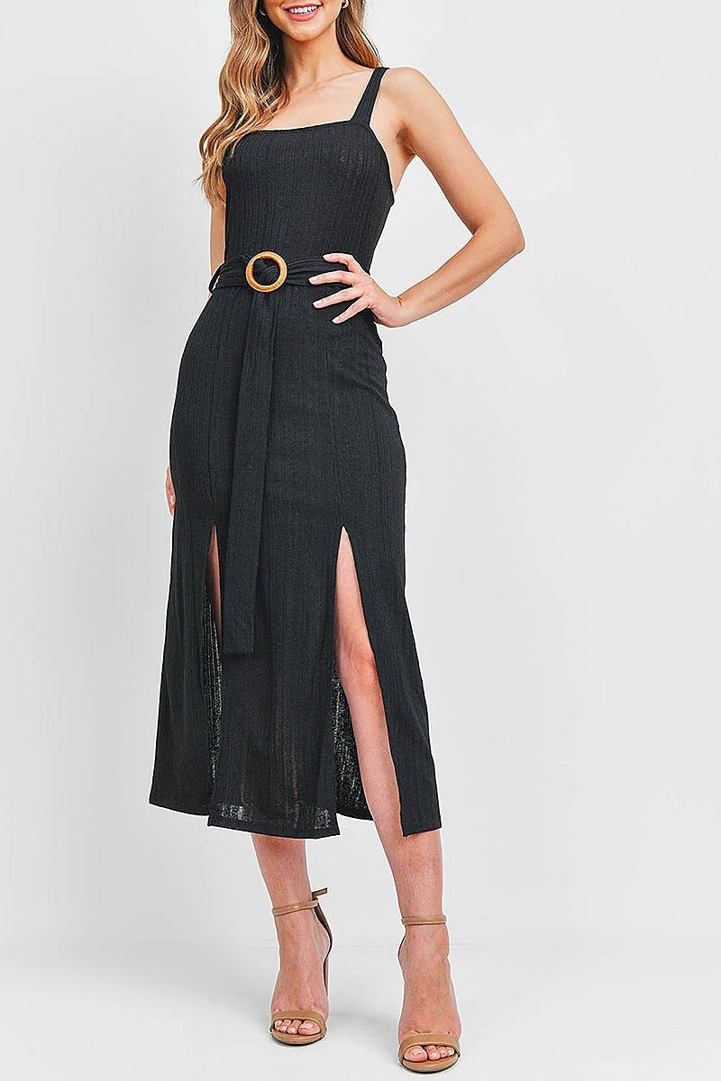 Self belted slit midi dress (DED6654)