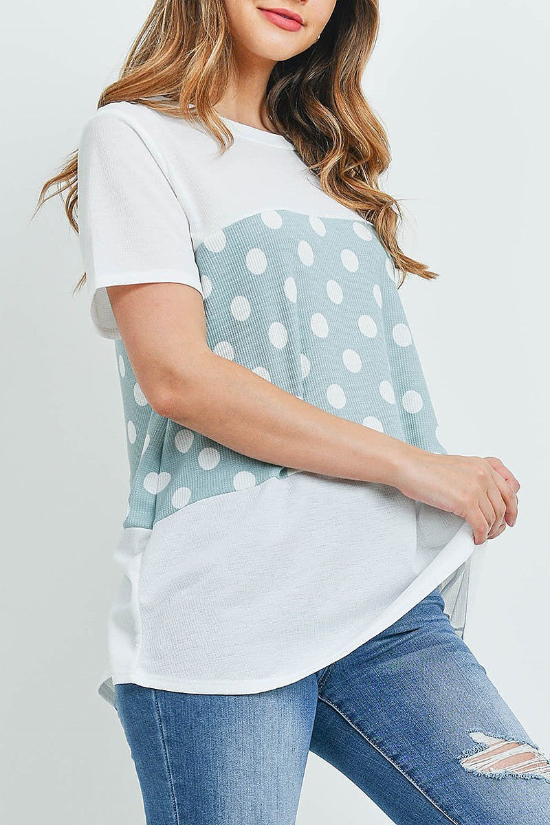 Polka dot contrast round neck top (ED9910)