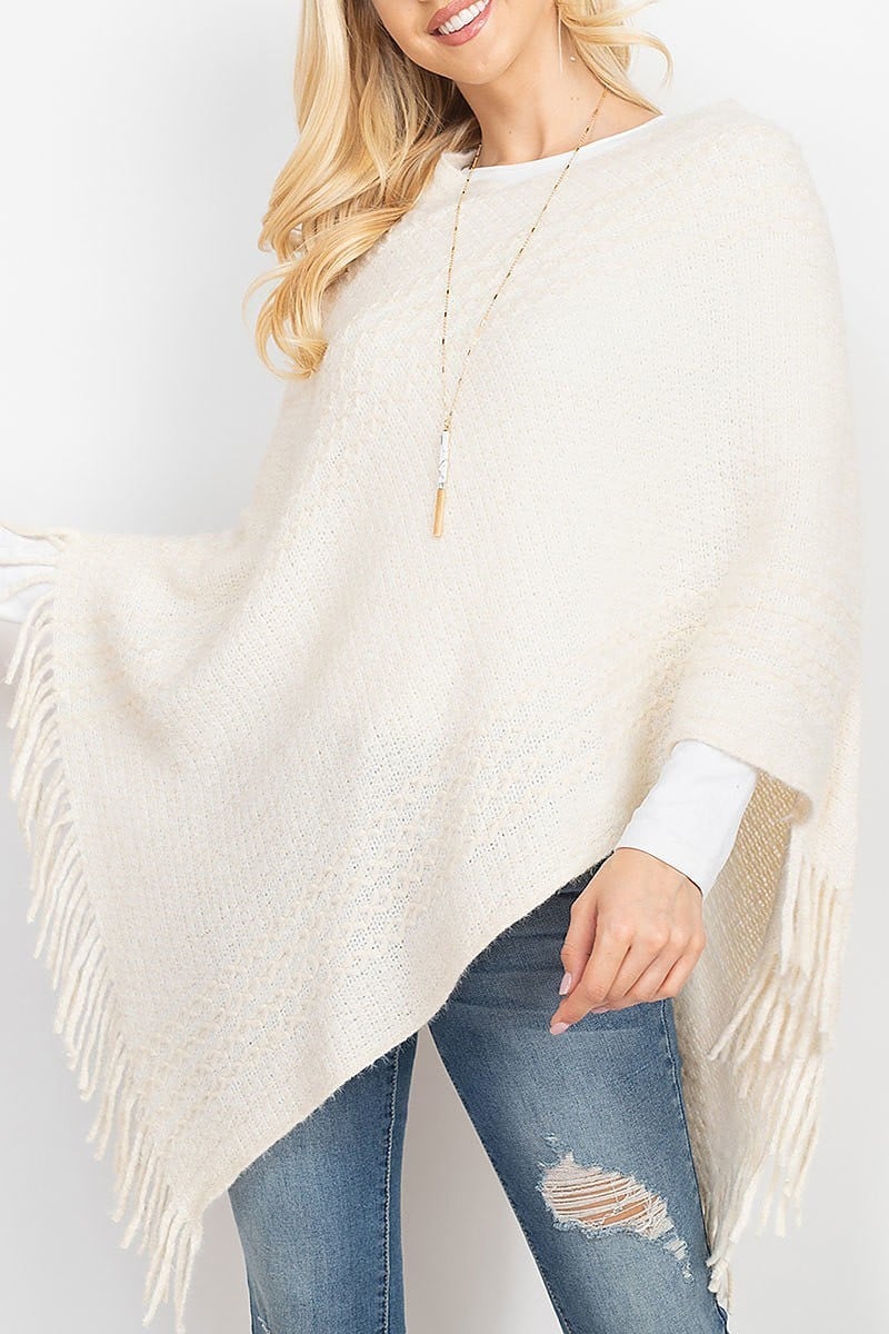 Striped knit tassel poncho (DGS5312)