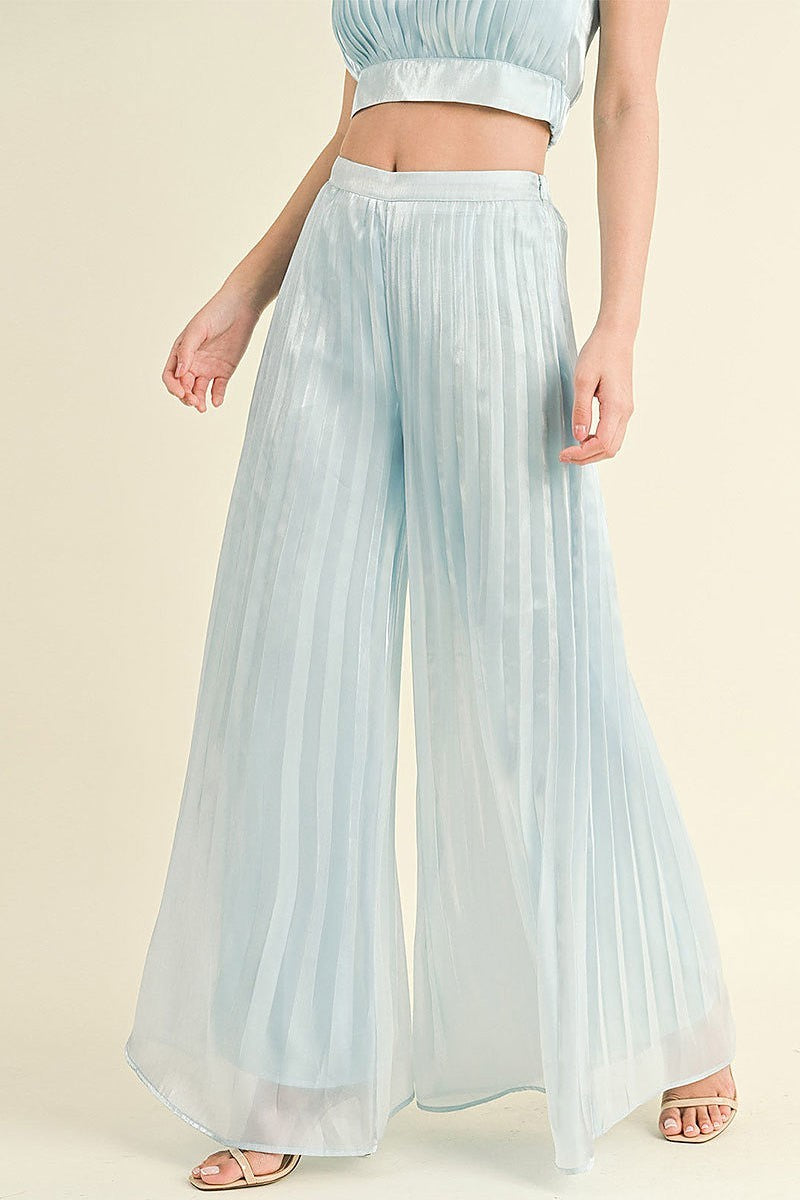 Sleeveless crop top & wide leg pants pleated set (EGWT2305)