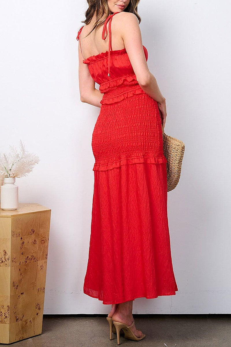 Sleeveless smock tiered maxi dress (EFWT7278)