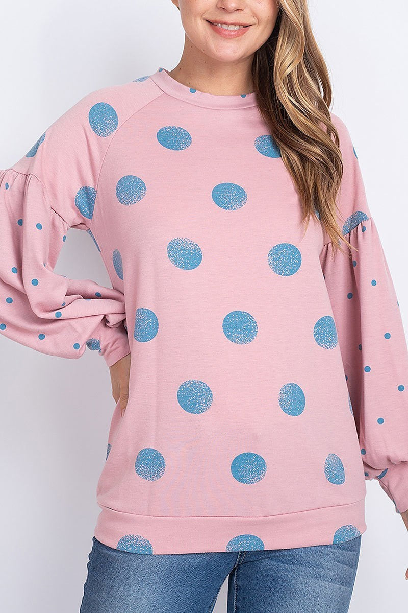 Bubble sleeve mix polka dot print top (EF1928)