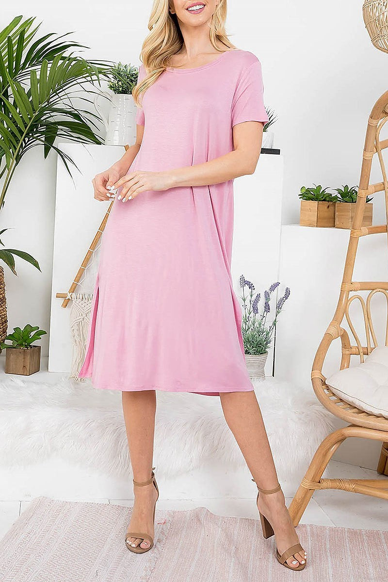 Round neck side slit midi dress (DED7208)