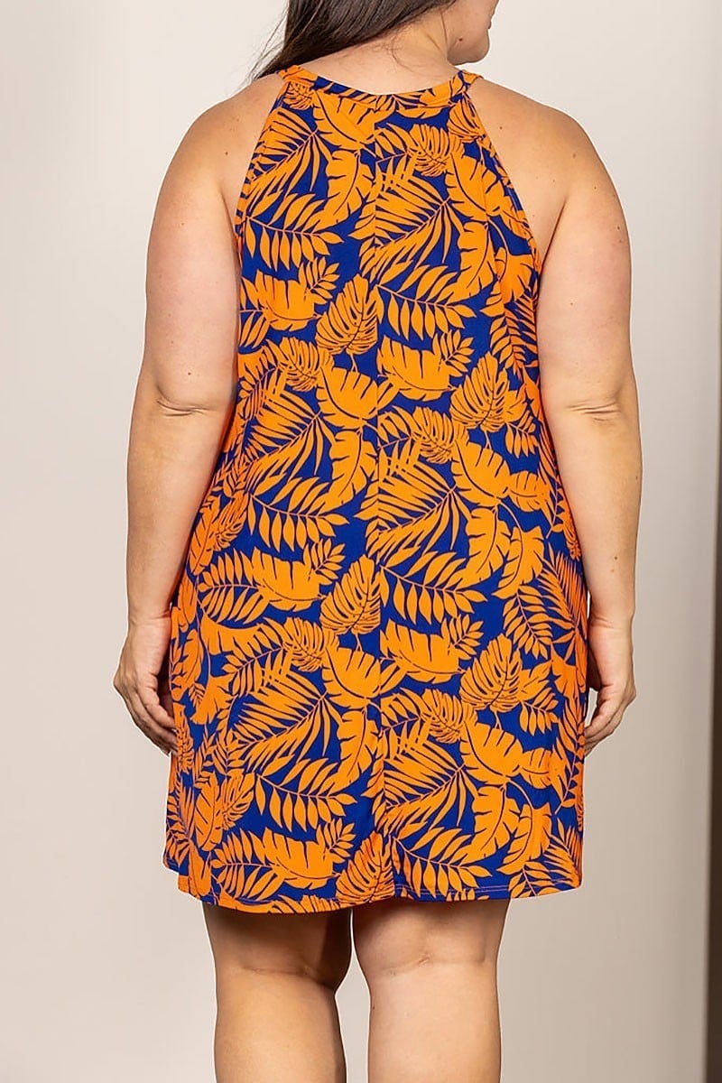 Tropical halter neck plus size mini dress (EDSW4426)