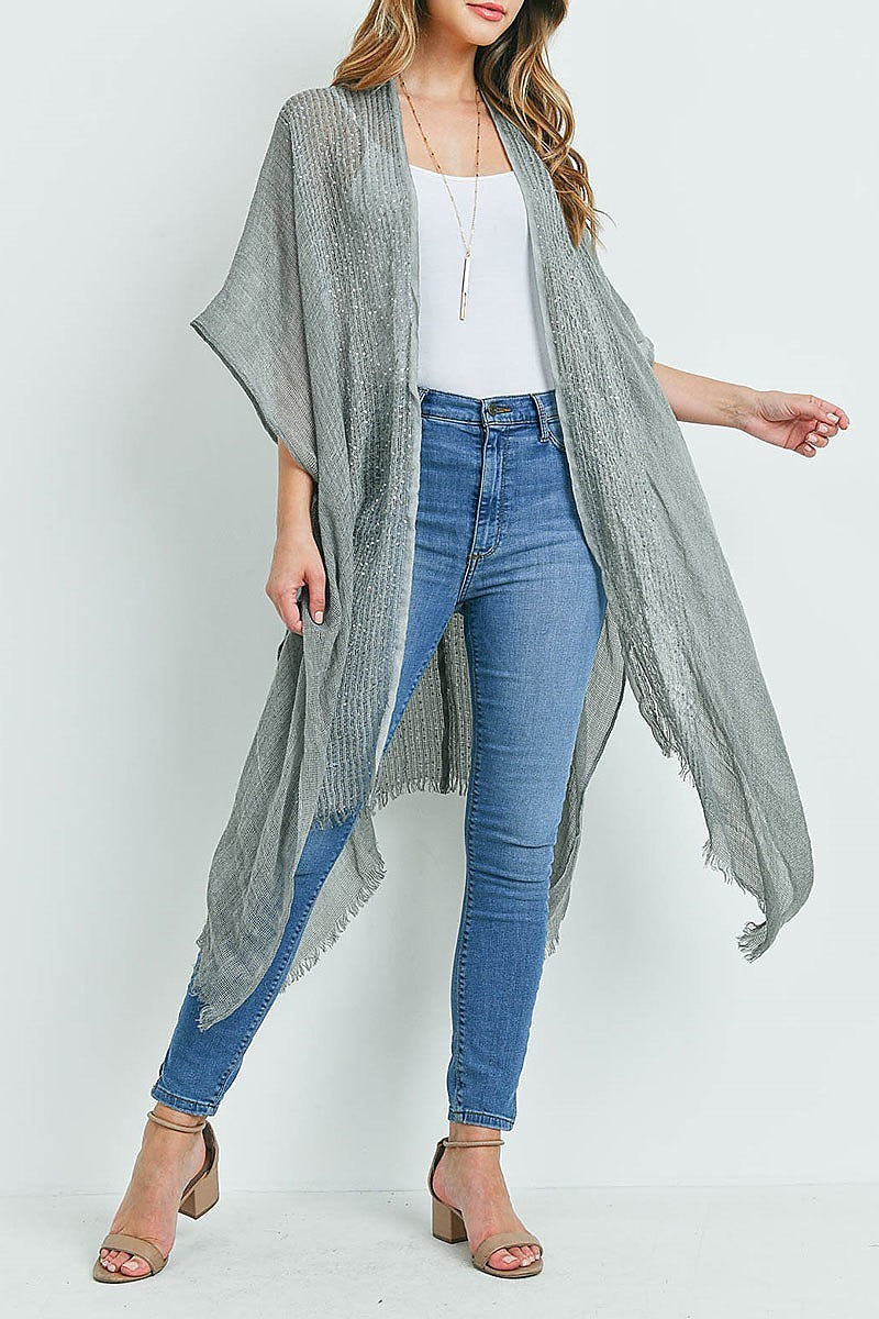 Glittered fringed open cardigan (EF4182)