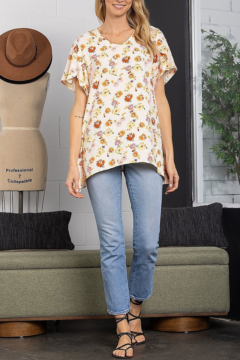 Swiss dots floral print tunic top (EDSW3883)