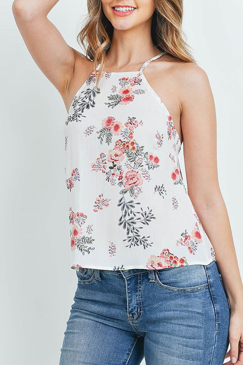 Halter neck floral print top (ED8595)