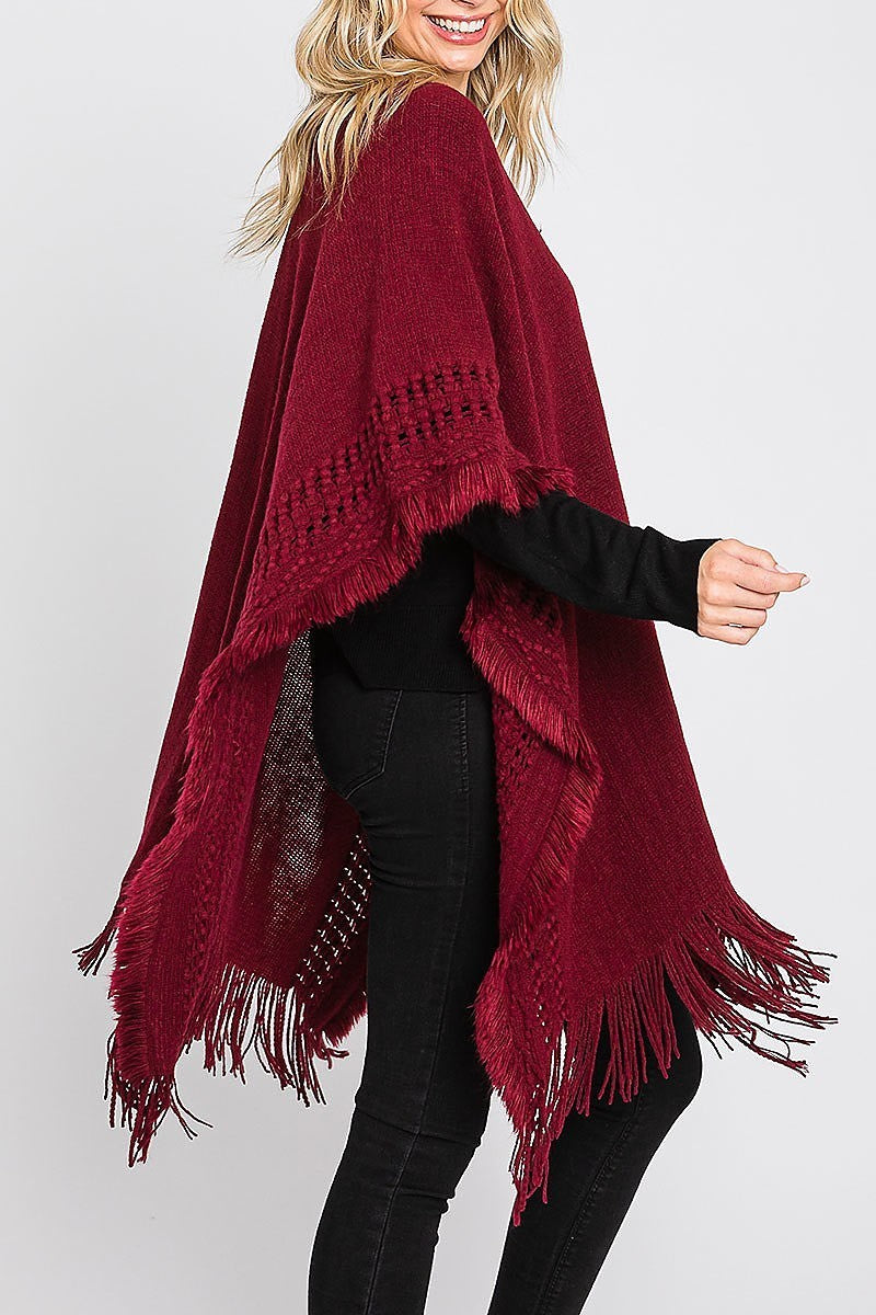 Knit ruana with fringe (DGS6114)