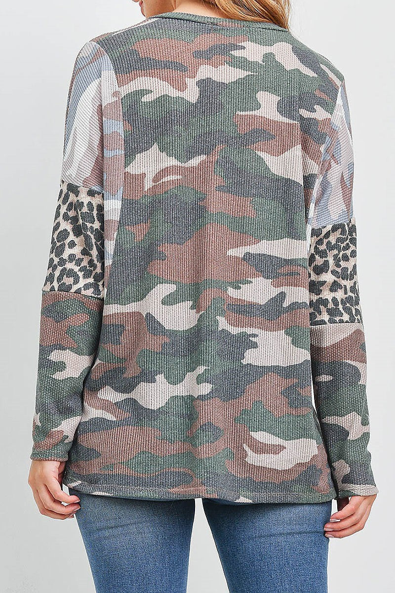 Camouflage leopard elbow long sleeve top (EF1875)