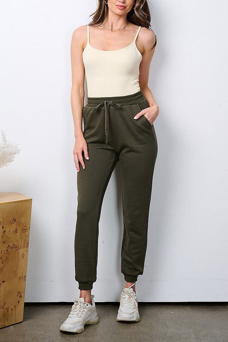 Elastic waist pockets jogger pants (EFWT7331)