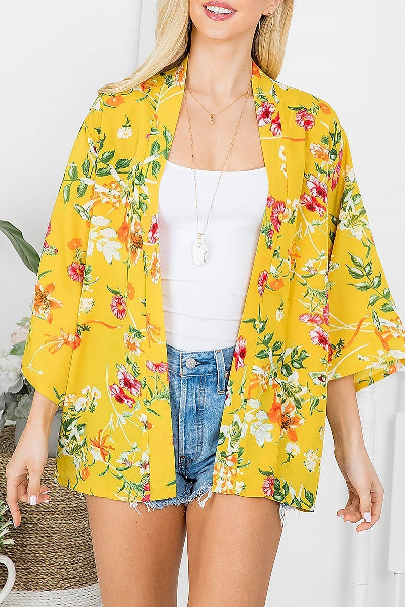 Flower print open front kimono (EF3967)