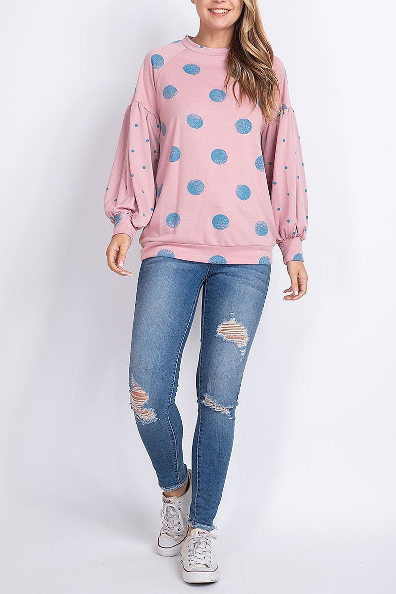 Bubble sleeve mix polka dot print top (EF1928)