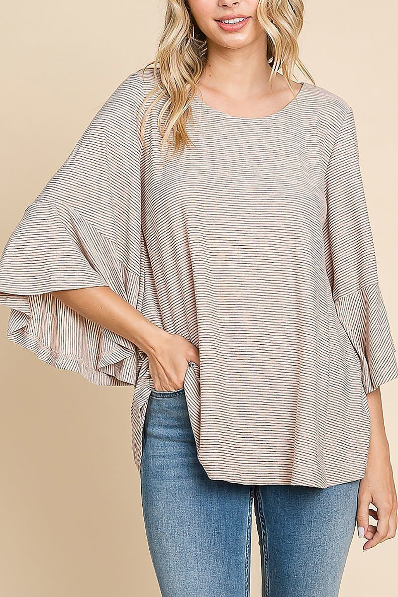 Round neck striped peasant top (EDH1210)