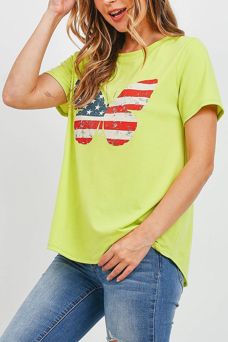 Usa butterfly print crew neck top (EF1315)