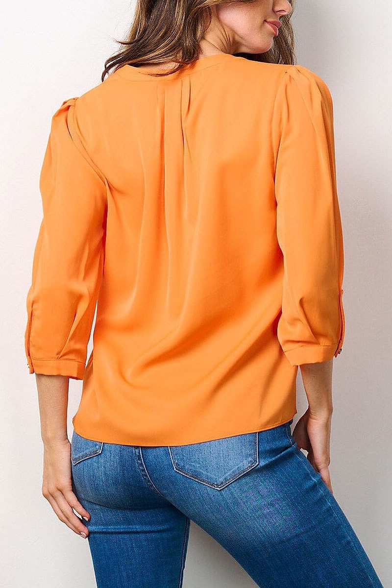 3/4 sleeves v-neck blouse top (EFWT7766)