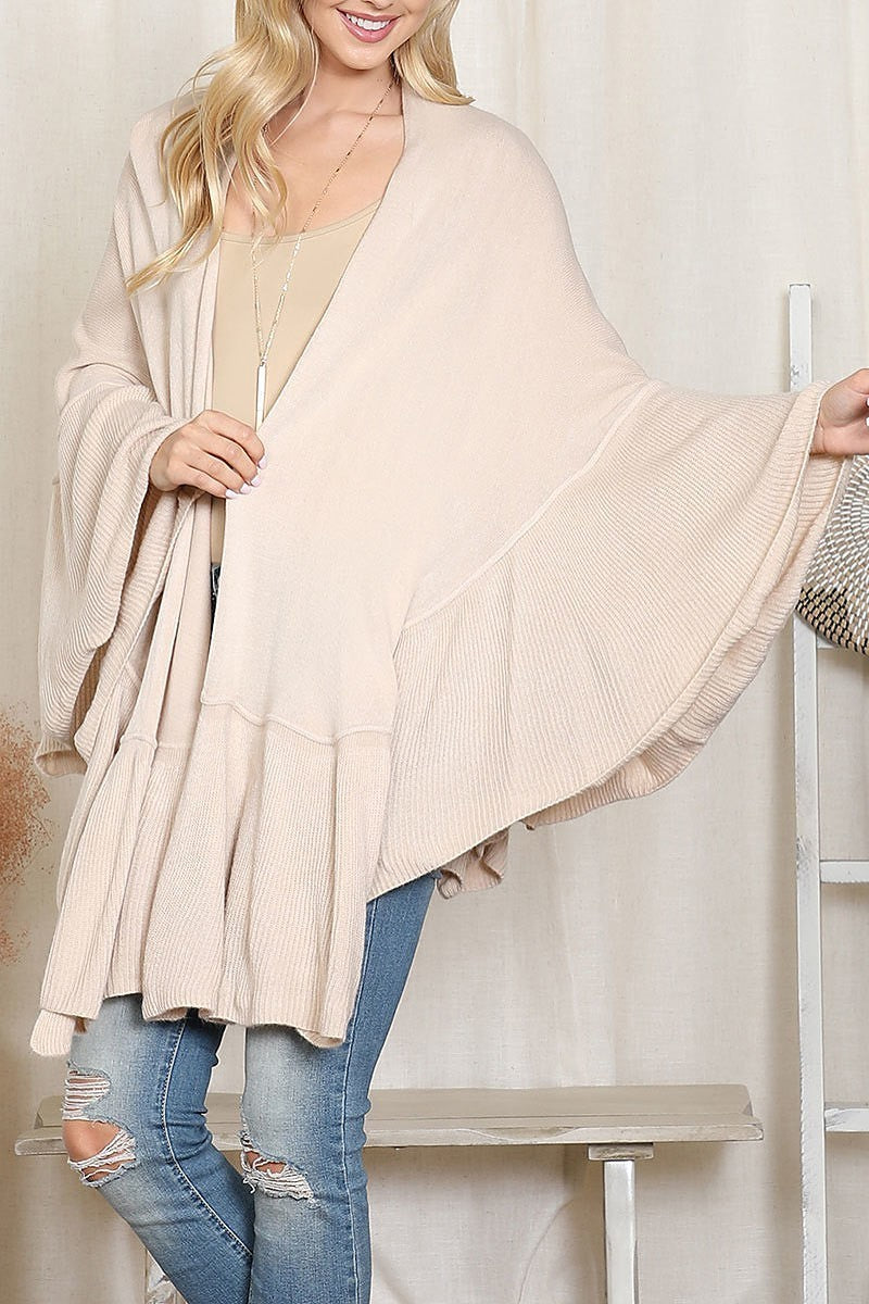 Knit ruffled solid color kimono (DGS6314)