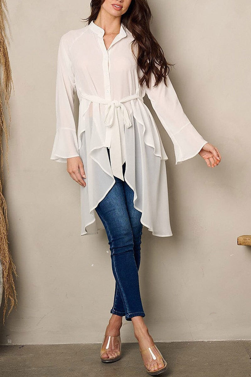 Long sleeve button up hi-low blouse top (EFWT2239)