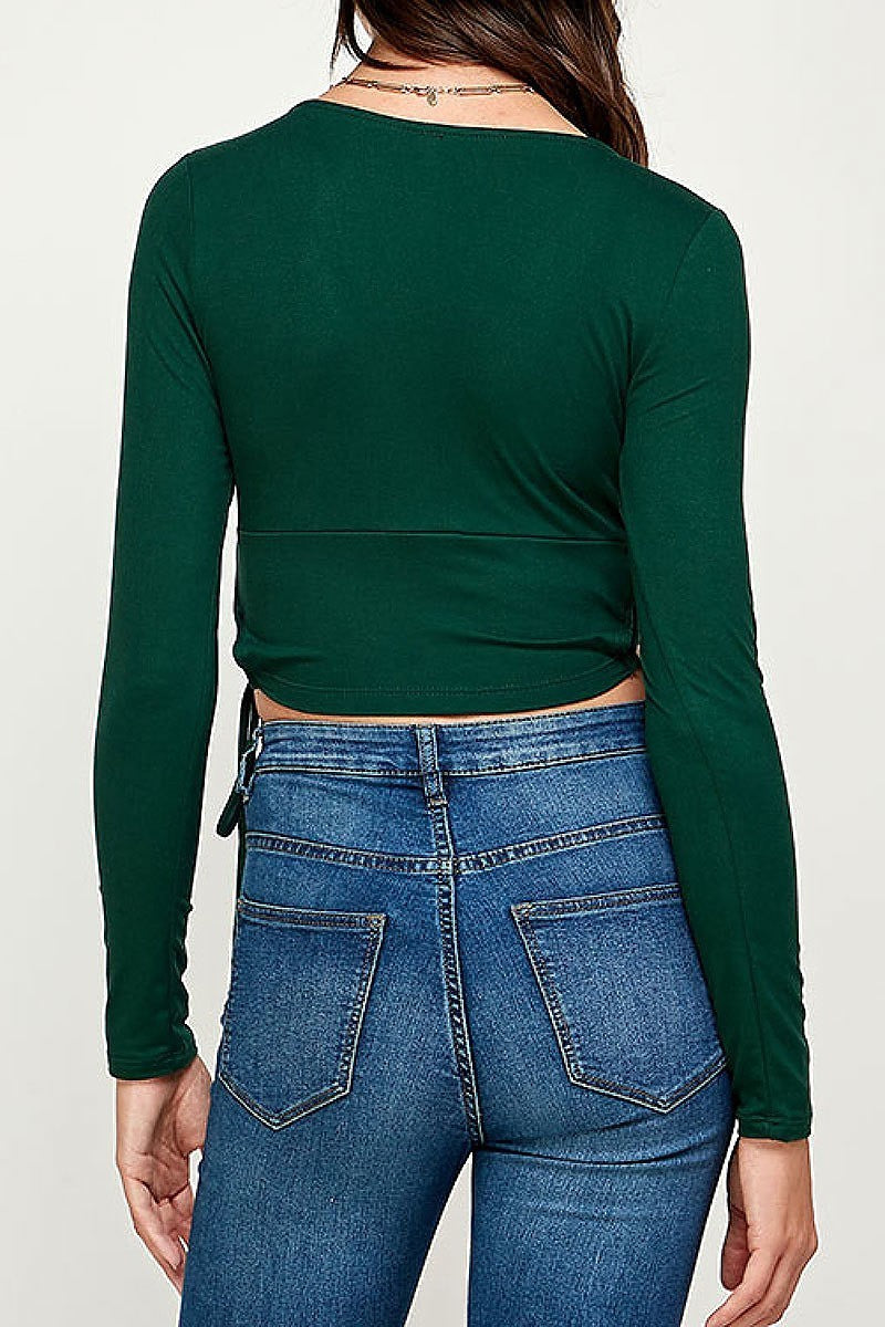 Lace up side detail v neck crop top (EF2237)