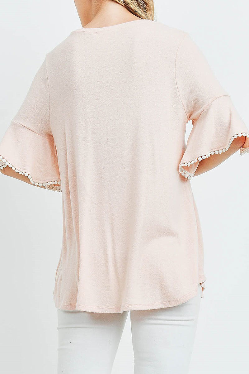 Pompom bell sleeves brushed top (ED9773)