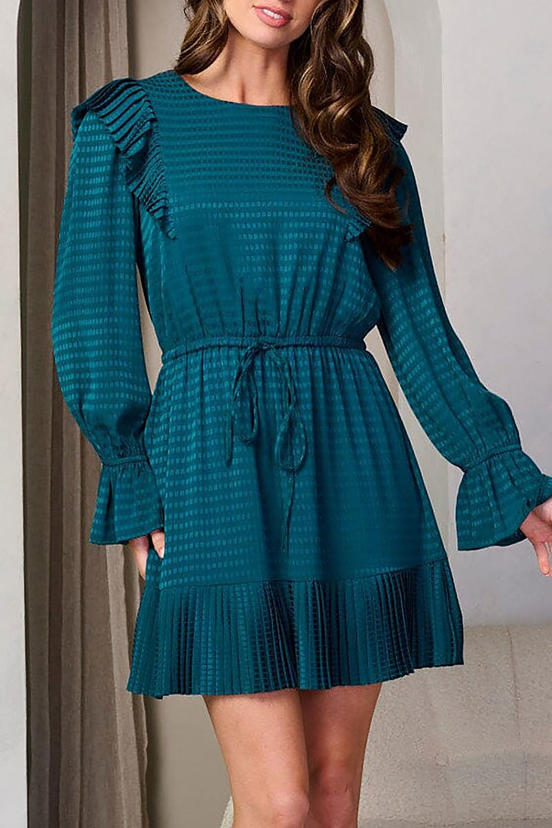 Long sleeve elastic waist ruffle detailed dress (EGWT2273)