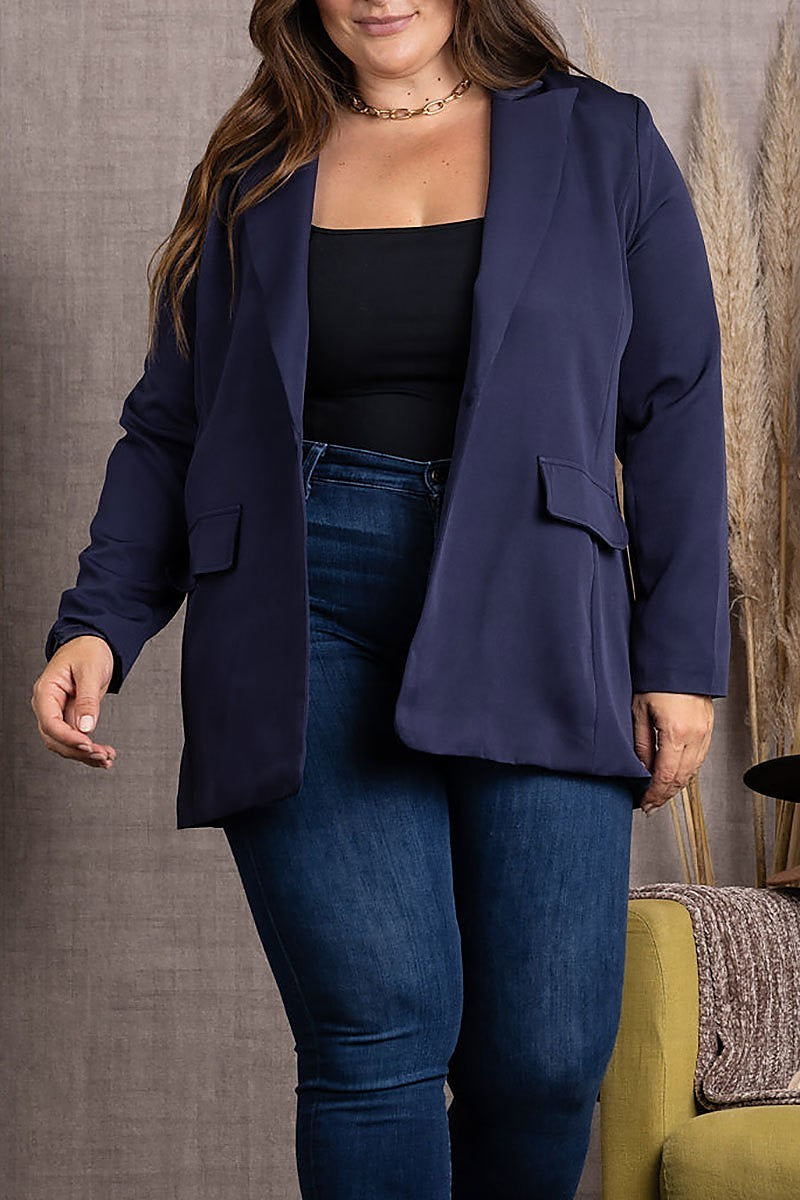 Lapel long sleeves plus size blazer (EDSW3672)