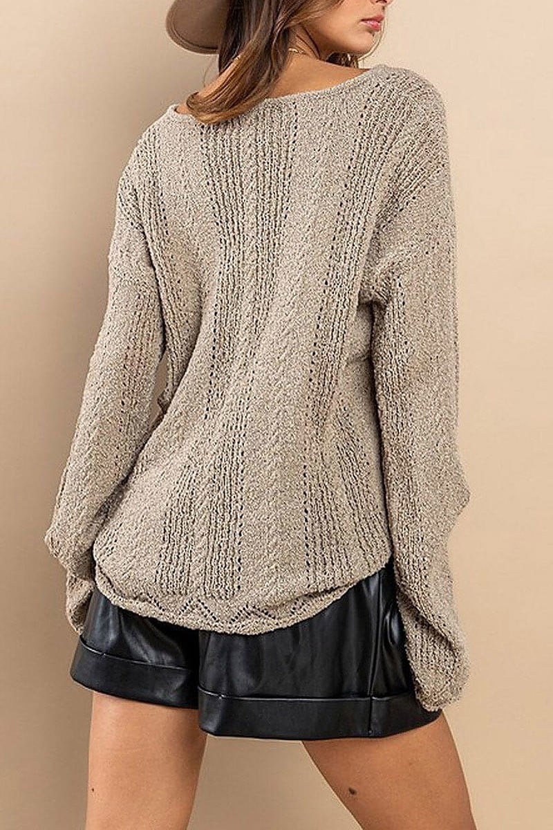 Long sleeve trim detailed knit sweater (EFWT6185)