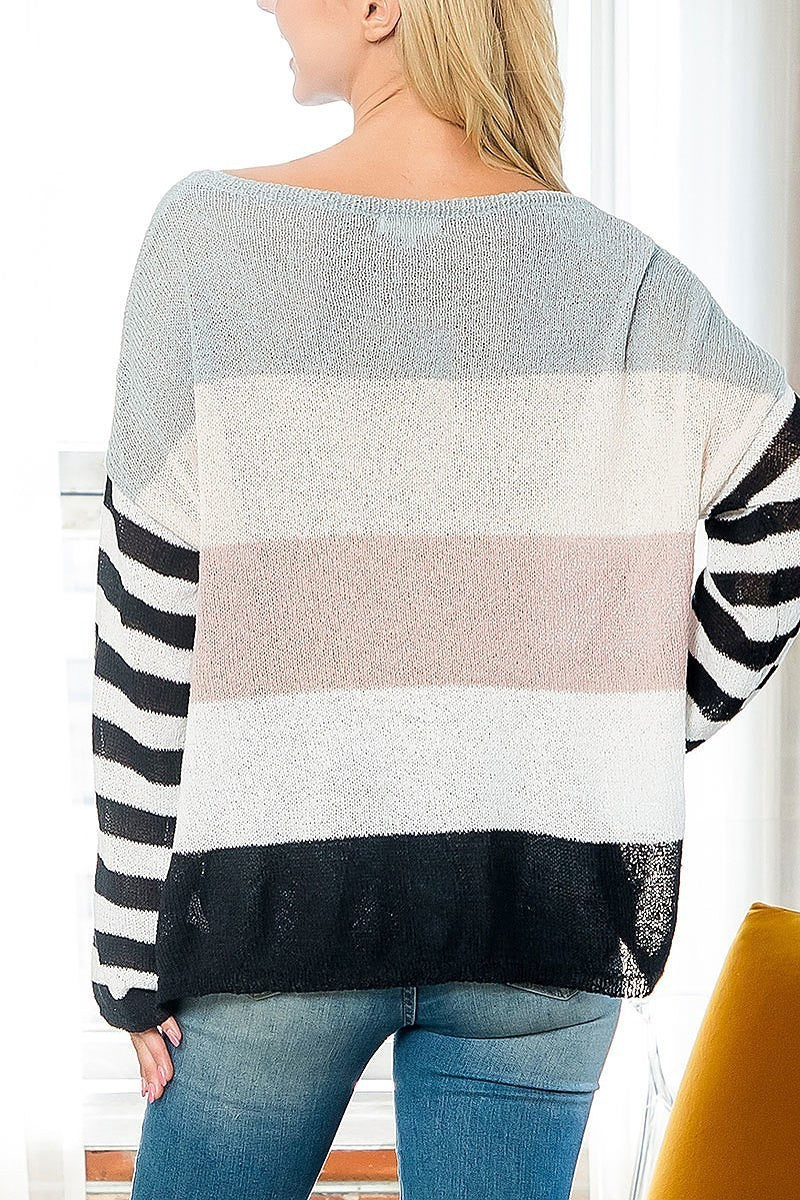 Stripe sleeve color block sweater (DGS5794)