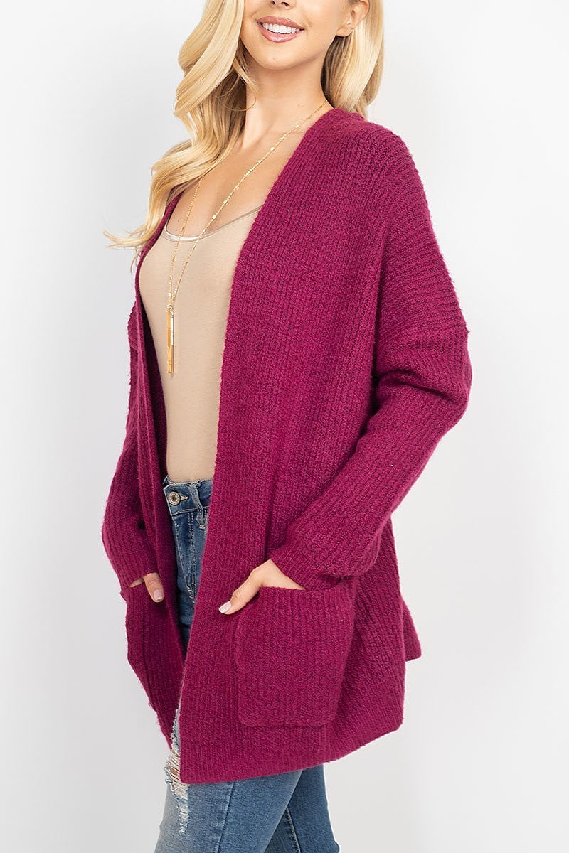 Cable back detail pocket front sweater cardigan (DGS5289)